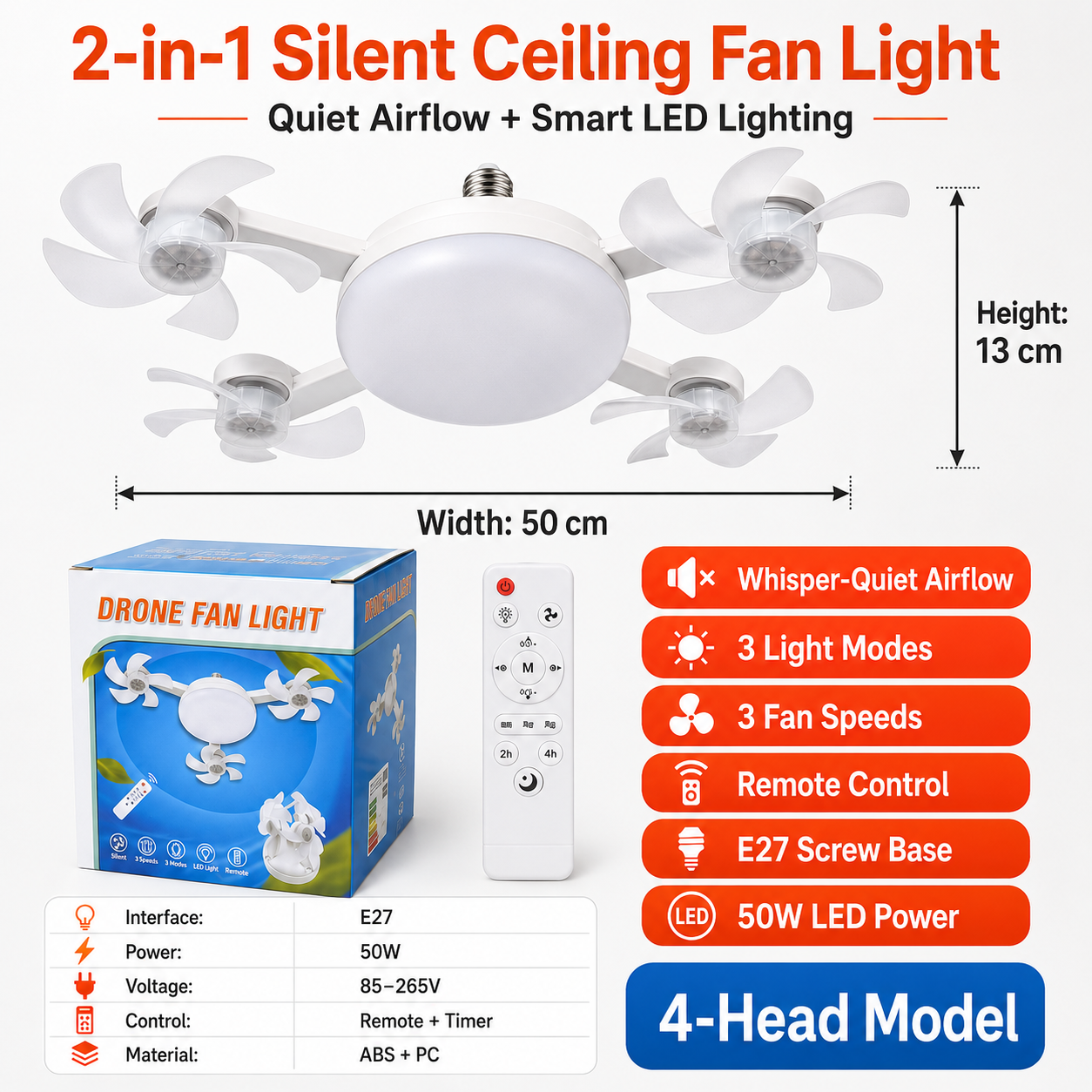 ๐ฅ 55% OFF | Last Day โฐ ๐ฌ๏ธ 2-in-1 Silent Ceiling Fan Light โ Remote Control LED Fan with Foldable Blades & Timer ๐ก