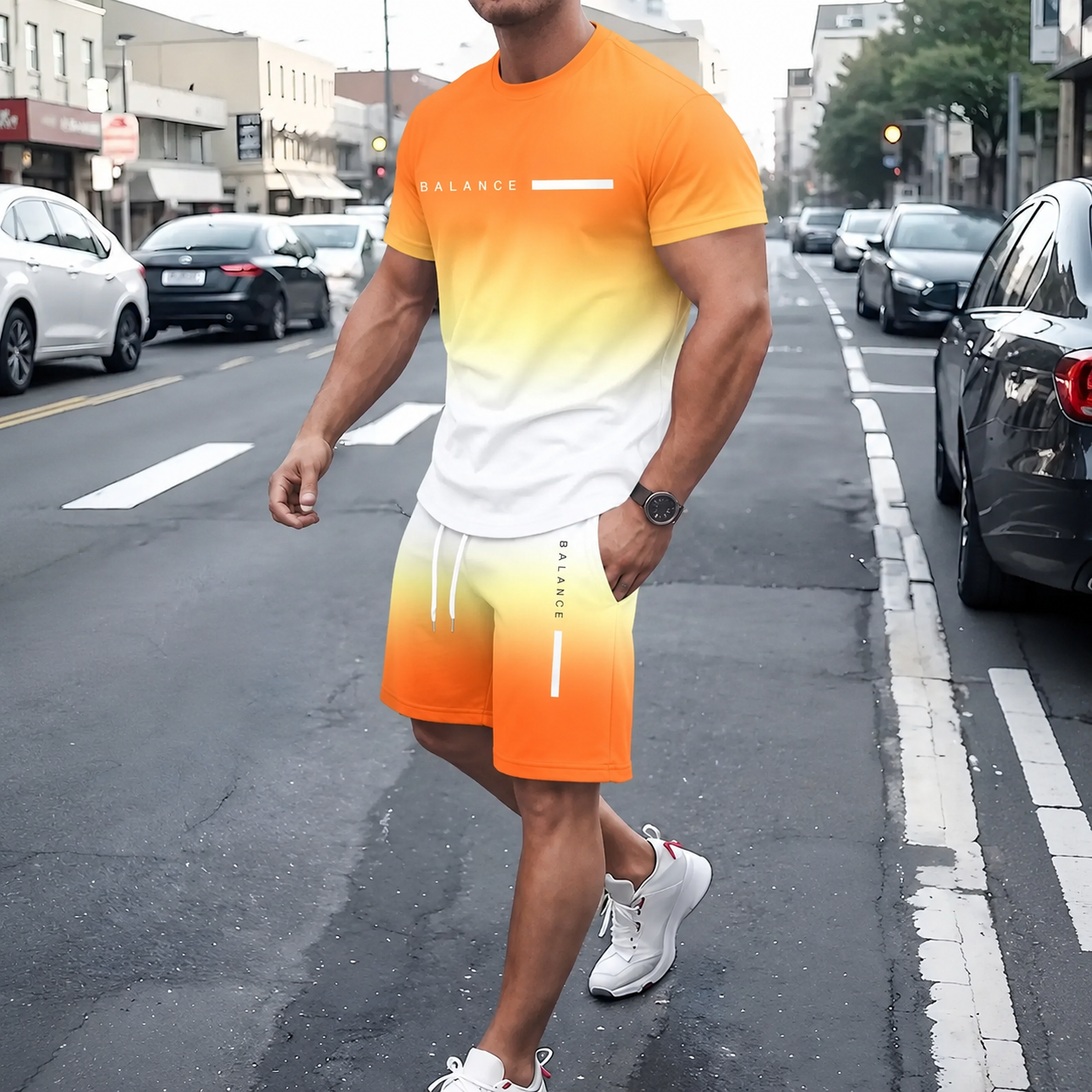 ? Father's Day Gift-⚡? Men's Gradient Tee & Shorts Set | Athletic Streetwear Outfit 2-Piece Set
