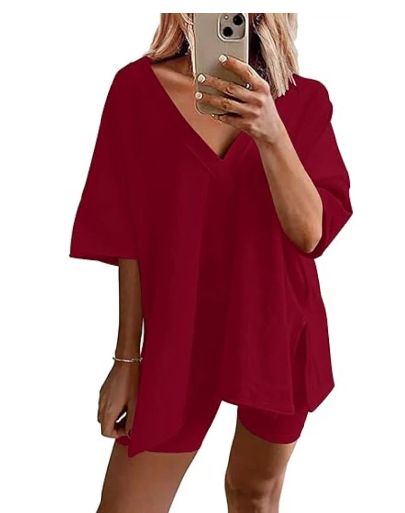 ⚡️ Ultra-Soft V-Neck Two-Piece Oversized Loungewear Set - From Couch to Street ✨