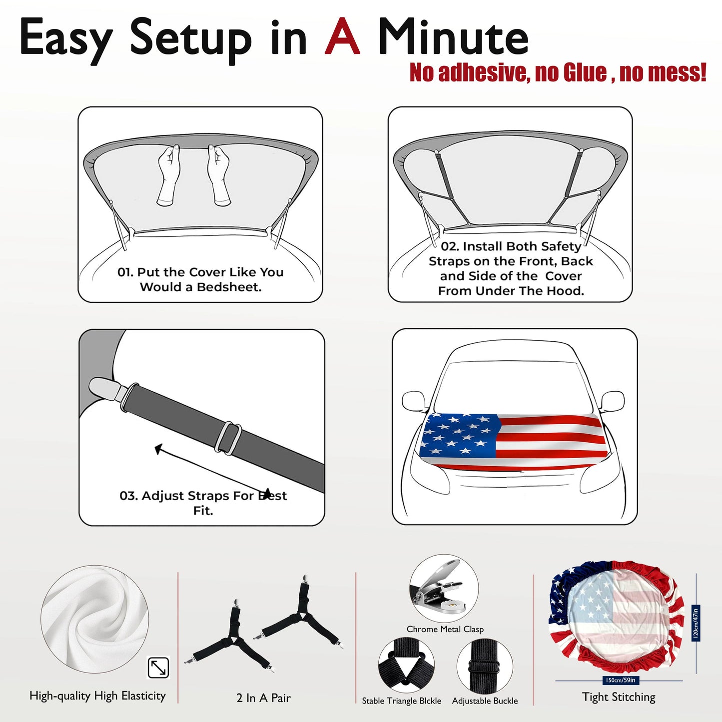 🔥LAST DAY 49% OFF🔥American Flag Car Hood Cover With Dual Triangle Clips