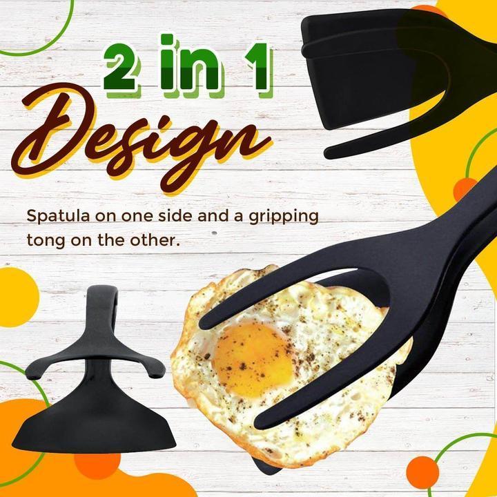🍳 2-in-1 Spatula Tongs – Food Grade Silicone Tips, Non-Stick, Heat Resistant, Long Handle