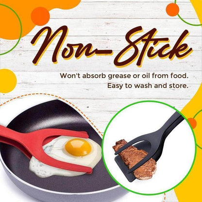 🍳 2-in-1 Spatula Tongs – Food Grade Silicone Tips, Non-Stick, Heat Resistant, Long Handle
