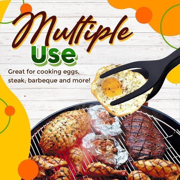 🍳 2-in-1 Spatula Tongs – Food Grade Silicone Tips, Non-Stick, Heat Resistant, Long Handle