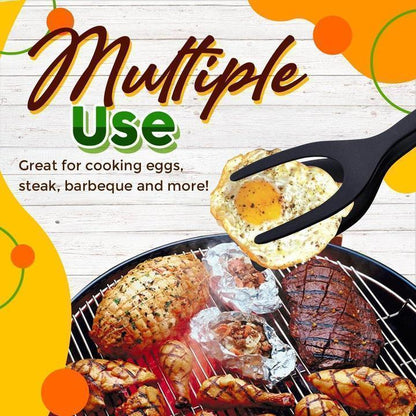 🍳 2-in-1 Spatula Tongs – Food Grade Silicone Tips, Non-Stick, Heat Resistant, Long Handle