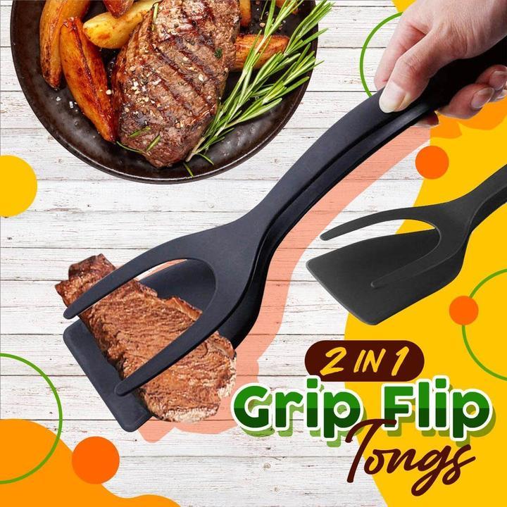🍳 2-in-1 Spatula Tongs – Food Grade Silicone Tips, Non-Stick, Heat Resistant, Long Handle