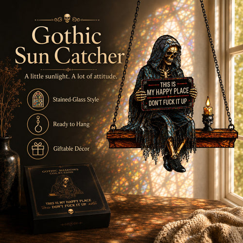 🌞🖤Gothic Skeleton Sun Catcher💀 Handmade Stained Glass Spinner