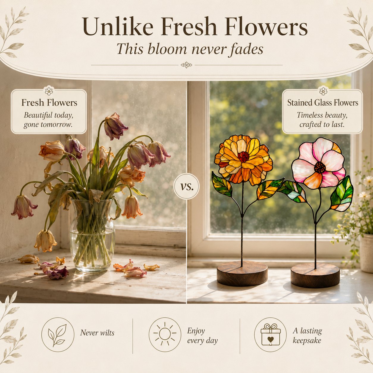 🚚Buy 2 Get Free Shipping - Handmade Stained Glass Flower Freestanding Window Decor