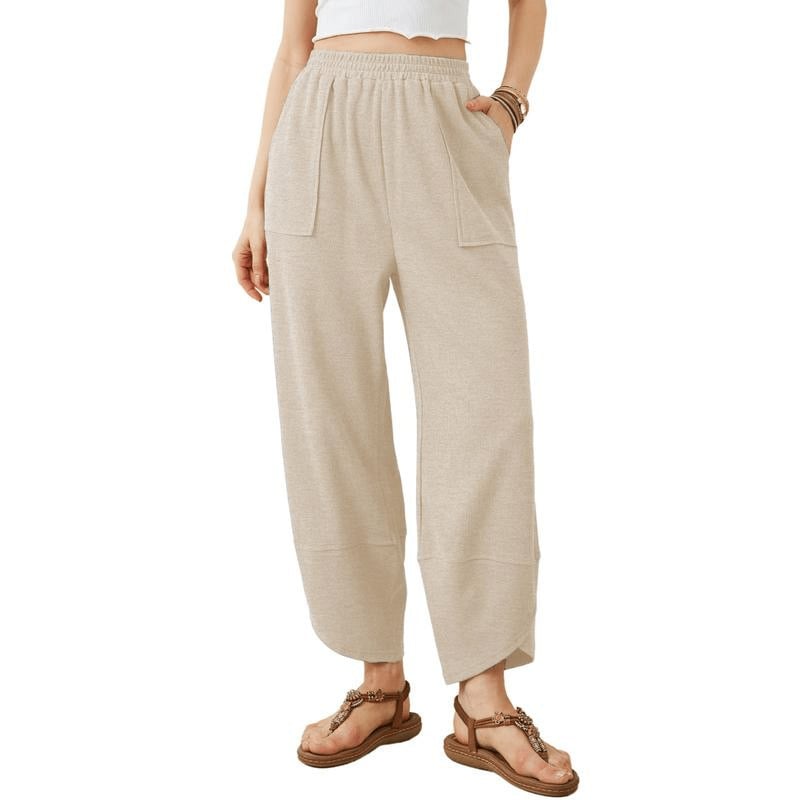 Women's Wideleg Baggy Palazzo Pants – Casual Elastic Waist, Flowing Comfort with Pockets