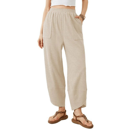 Women's Wideleg Baggy Palazzo Pants – Casual Elastic Waist, Flowing Comfort with Pockets