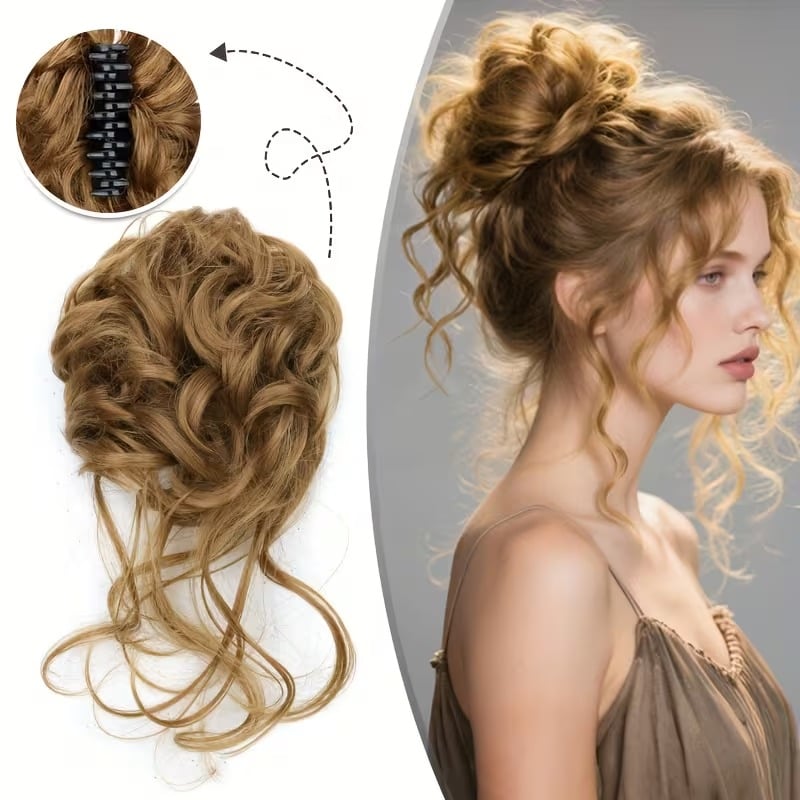 💛 Fluffy Hair Bun Extension – ⚡ Clip-On Instant Volume & Elegance – Soft, Natural & Secure for Daily Wear, Weddings & Parties
