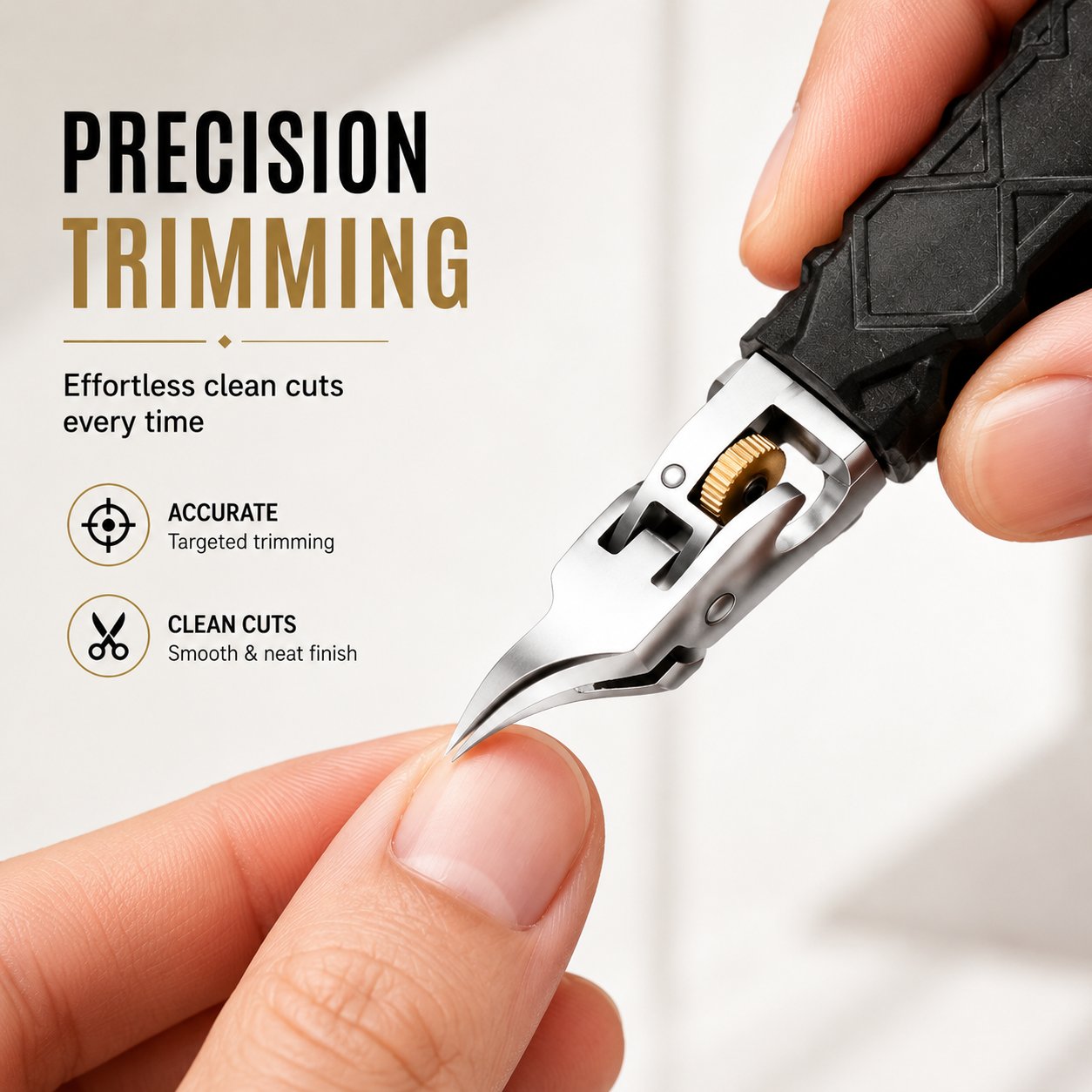 Black Anti-Slip Grip Gear Lock Nail Clipper with Ultra-Sharp Tips for Precise Access to Nail Grooves