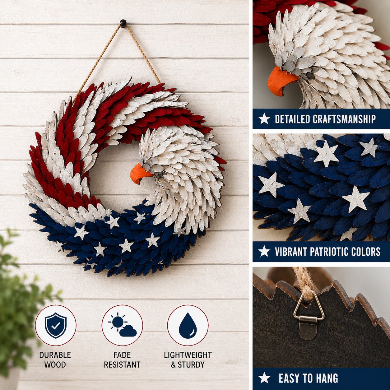 American Eagle Wooden Door Wreath Sign