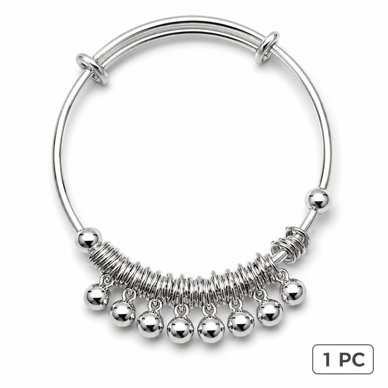 🔔 Adjustable Silver Bell Bangle – Lightweight Charm Bracelet for Everyday Shine