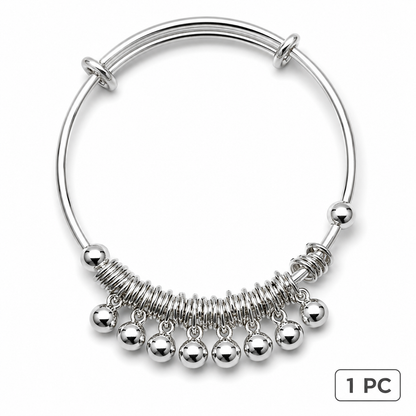 🔔 Adjustable Silver Bell Bangle – Lightweight Charm Bracelet for Everyday Shine