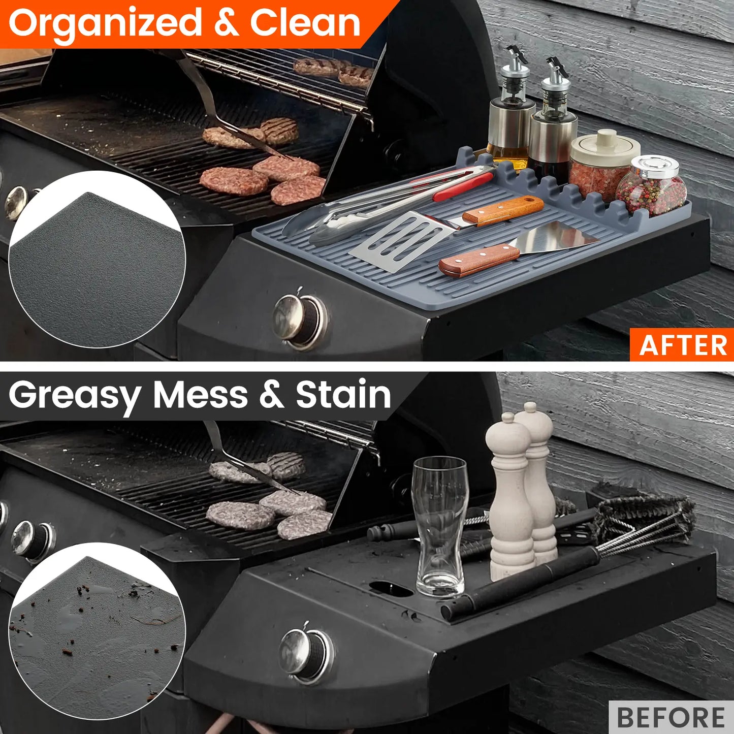 🔅Silicone Grill Side Shelf Mat – Heat Resistant BBQ Tool Organizer