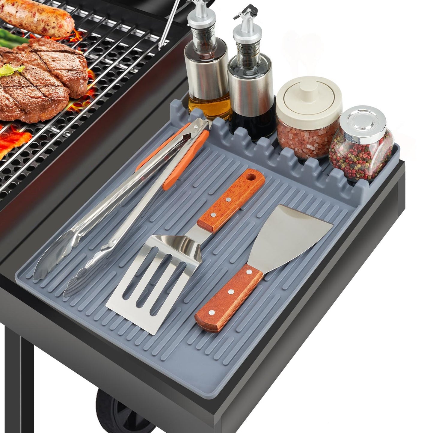 🔅Silicone Grill Side Shelf Mat – Heat Resistant BBQ Tool Organizer