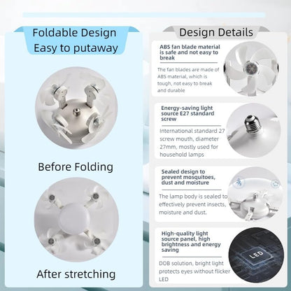 Silent Foldable E27 Fan Light