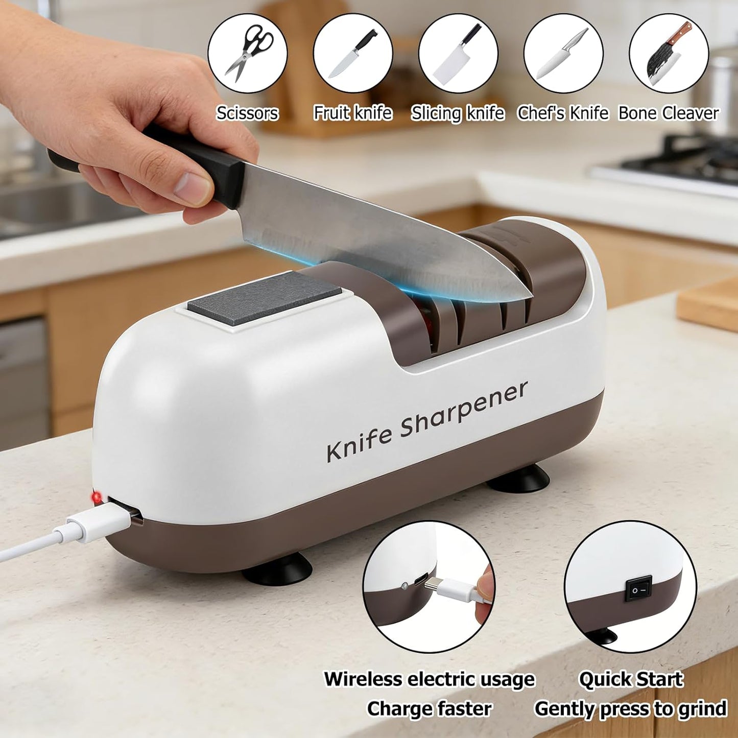 🔥50% OFF TODAY Electric knife sharpener, suitable for double-edged knives and serrated knives