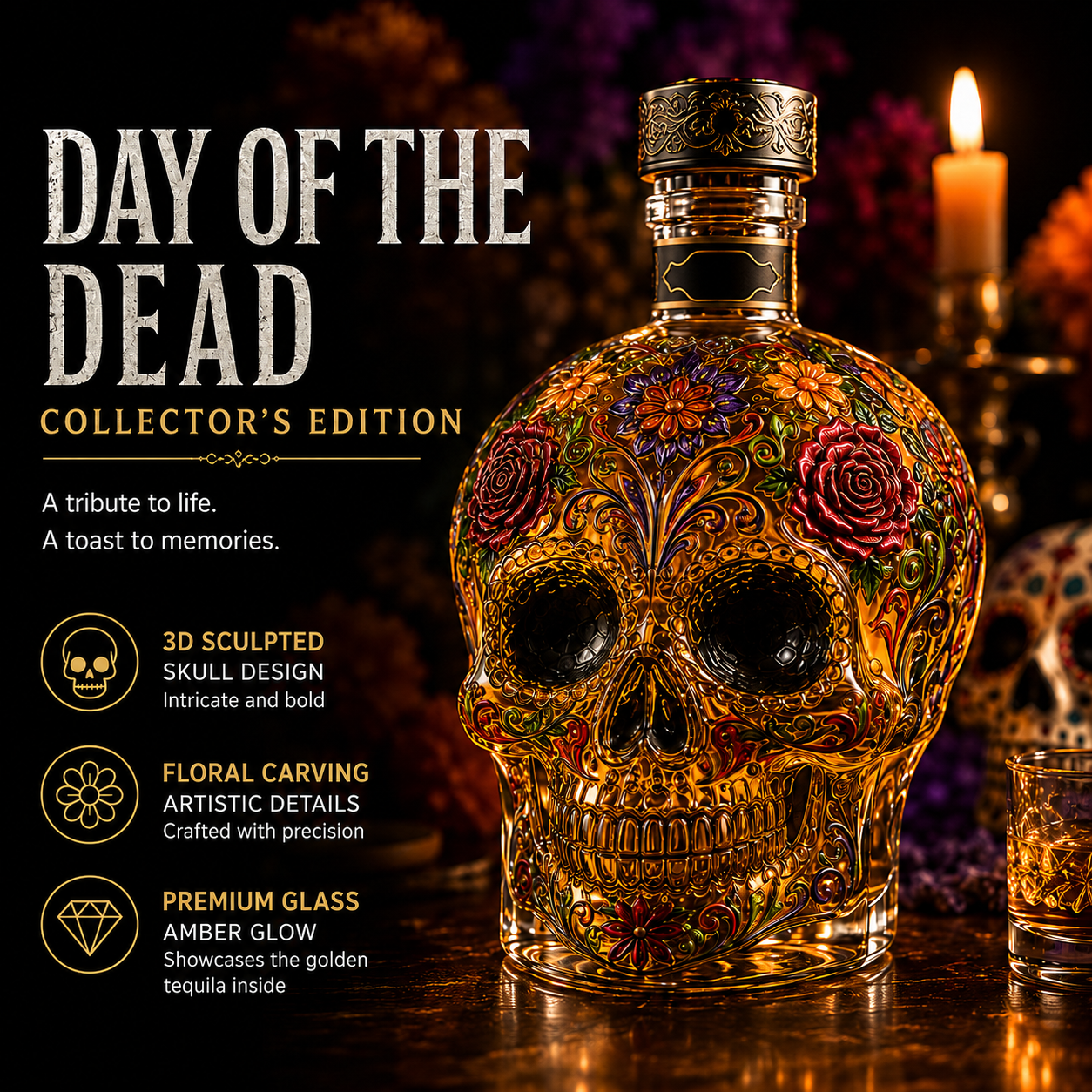 🔥🍷Limited edition Day of the Dead tequila bottle🎁