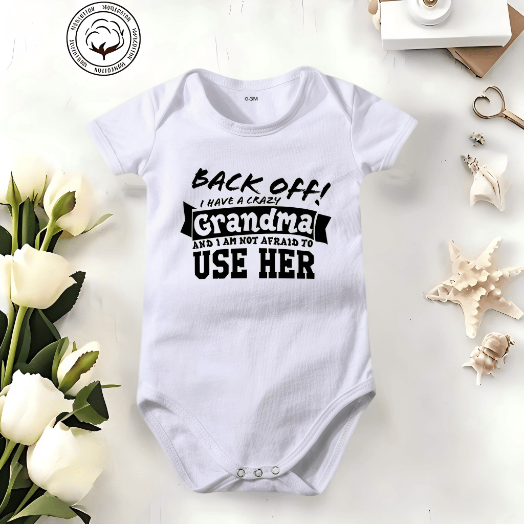 👶 Funny Baby Bodysuit – 👴 "Back Off! Crazy Grandpa" – ☁️ Soft Cotton, Breathable & Irritation-Free
