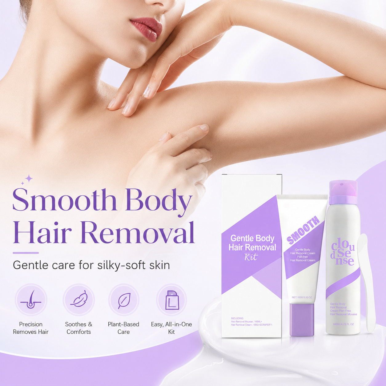 ✨ SmoothTouch  Body Hair Removal Set – Skincare-Infused Mousse & Cream for Soft, Silky Skin 💧