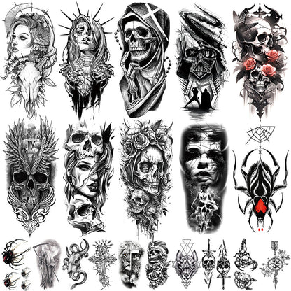 🔥 76 Pcs Tribal Temporary Tattoo Set - Wolf, Lion & Skull | Instant Forearm Sleeve | Zero Pain 🐺✨