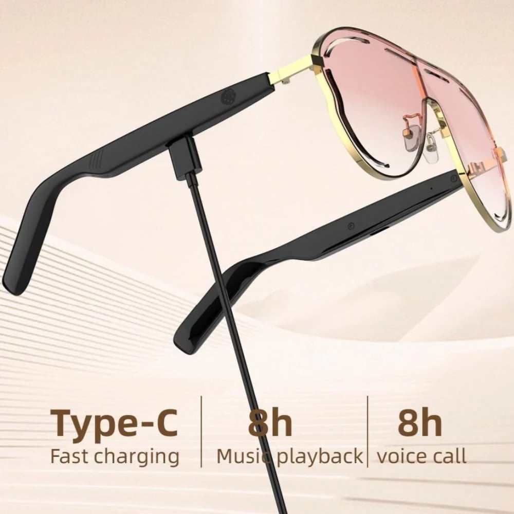 😎 Smart Audio Sunglasses – 🎧 Open-Ear Bluetooth 5.4 with HiFi Stereo – UV & Blue Light Protection, 8H Battery, Touch Control
