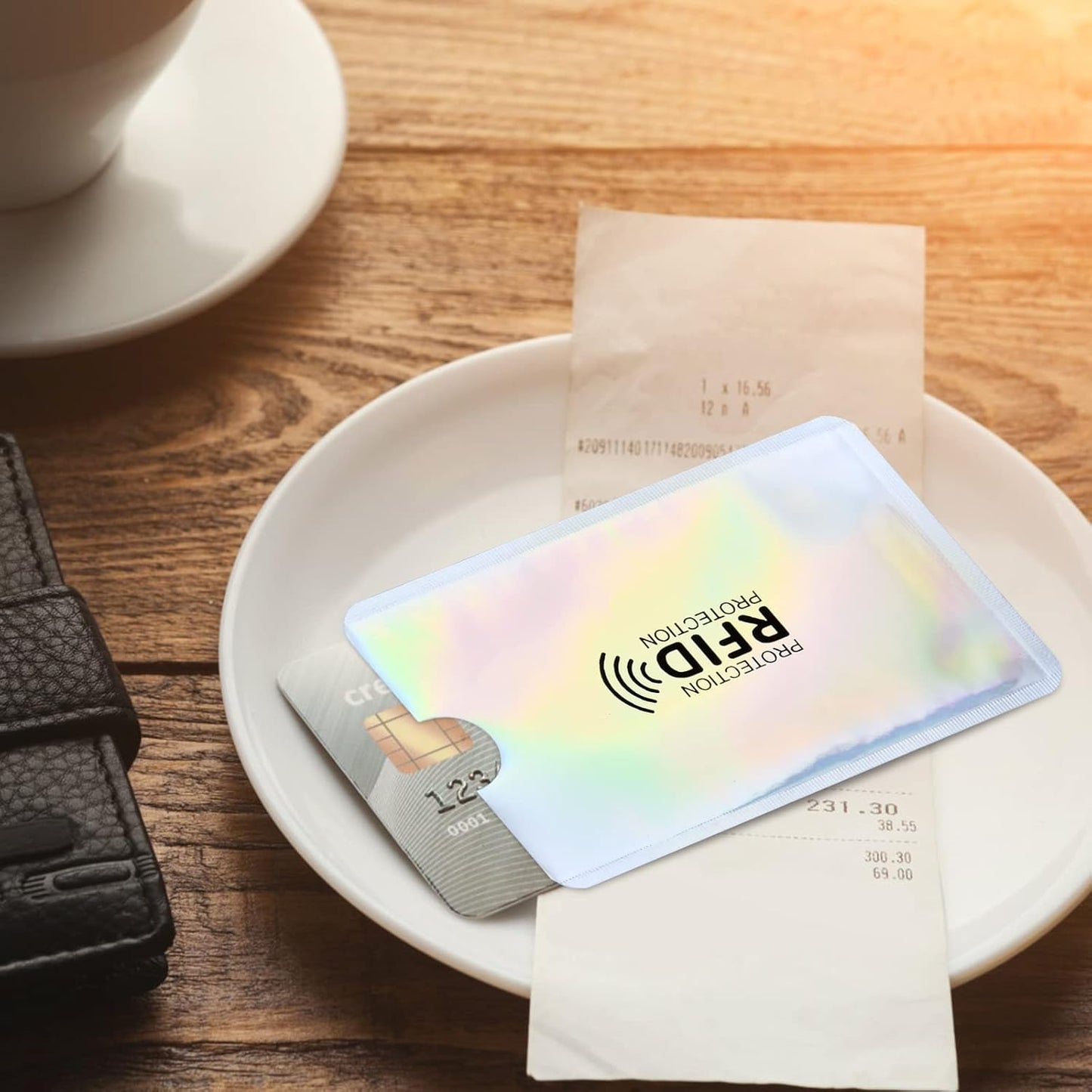 Anti-demagnetization RFID-blocking card sleeve for bank credit cards; anti-fraud aluminum foil ID card protector; compatible with high-frequency readers