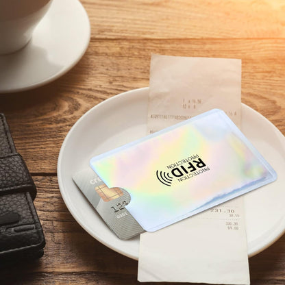 Anti-demagnetization RFID-blocking card sleeve for bank credit cards; anti-fraud aluminum foil ID card protector; compatible with high-frequency readers
