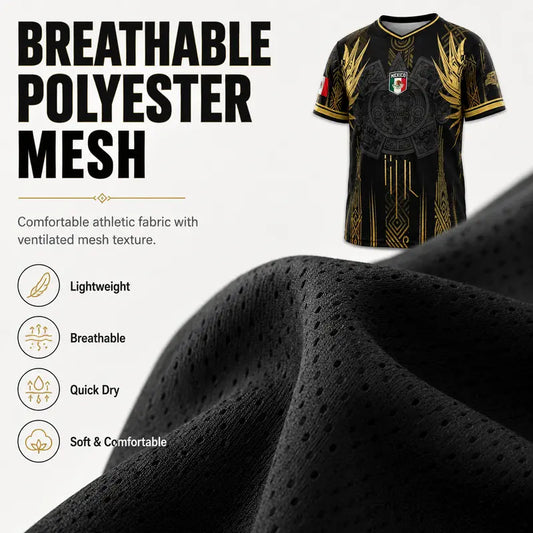 ✨Mexico Aztec Gold Soccer Jersey – Breathable Mesh Fan Shirt for Sports & Daily Wear
