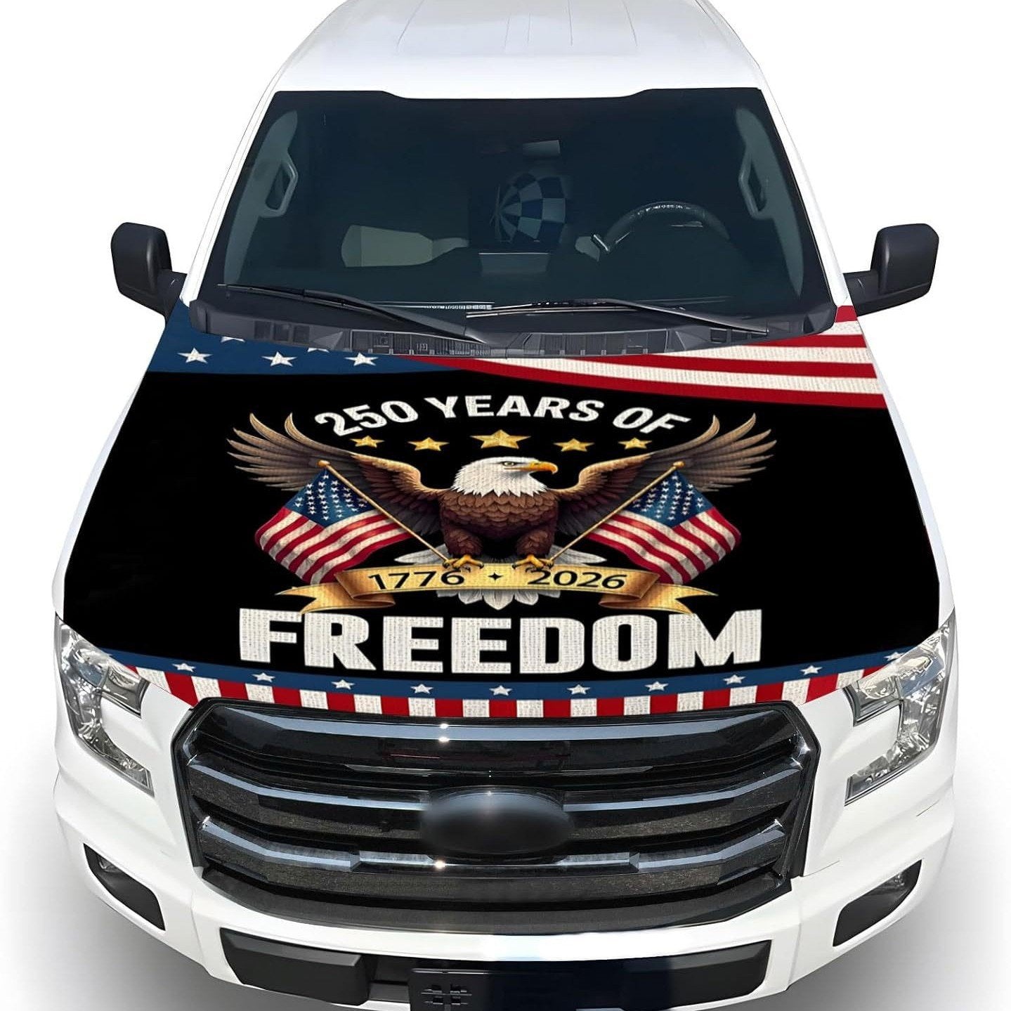 🇺🇸 250th Anniversary Car Hood Cover – 🚗 No-Glue 1-Minute Installation – Fade-Resistant Patriotic Design for Sedans, SUVs & Light Trucks