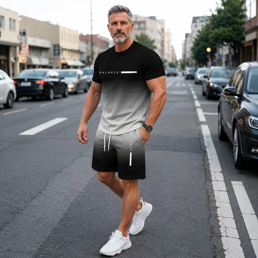 🔥 HOT SALE👕Men’s Gradient Short Sleeve Tracksuit Set – 55% OFF