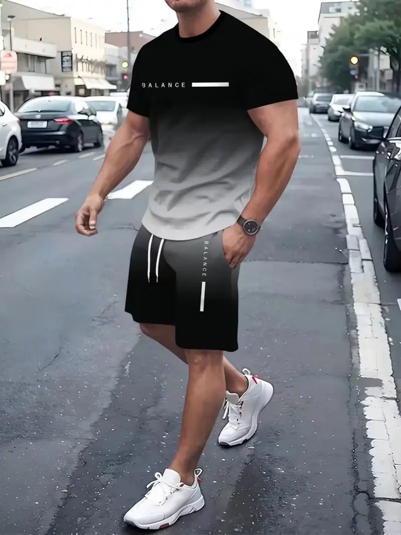 ? Father's Day Gift-⚡? Men's Gradient Tee & Shorts Set | Athletic Streetwear Outfit 2-Piece Set
