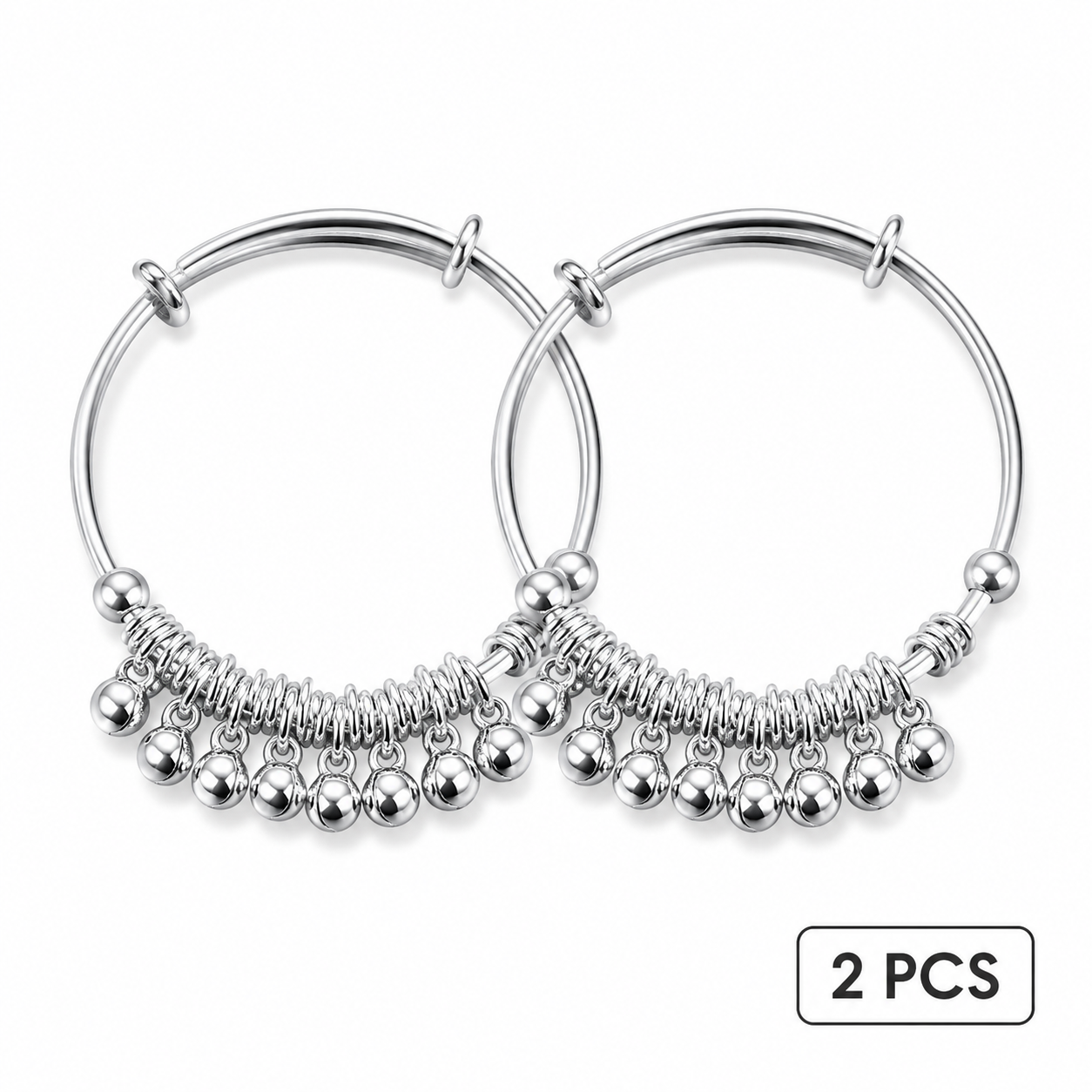 🔔 Adjustable Silver Bell Bangle – Lightweight Charm Bracelet for Everyday Shine