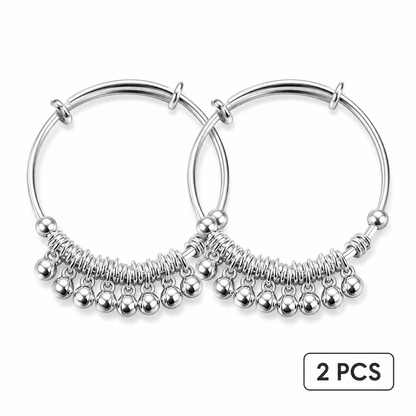 🔔 Adjustable Silver Bell Bangle – Lightweight Charm Bracelet for Everyday Shine