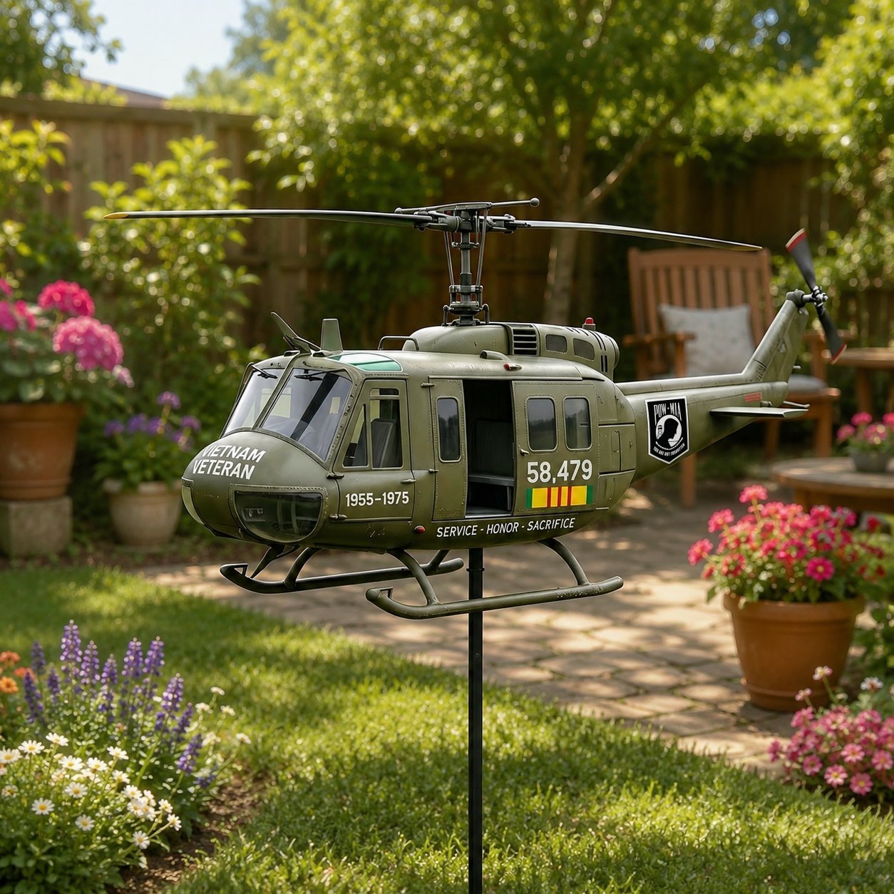 🇺🇸 Honoring Their Service – 🚁 UH-1 Huey Veteran Wind Spinner – Order Today for Memorial Garden 🎖️