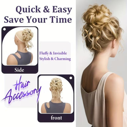 💛 Fluffy Hair Bun Extension – ⚡ Clip-On Instant Volume & Elegance – Soft, Natural & Secure for Daily Wear, Weddings & Parties
