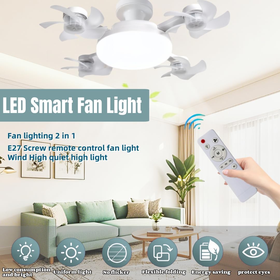 Silent Foldable E27 Fan Light