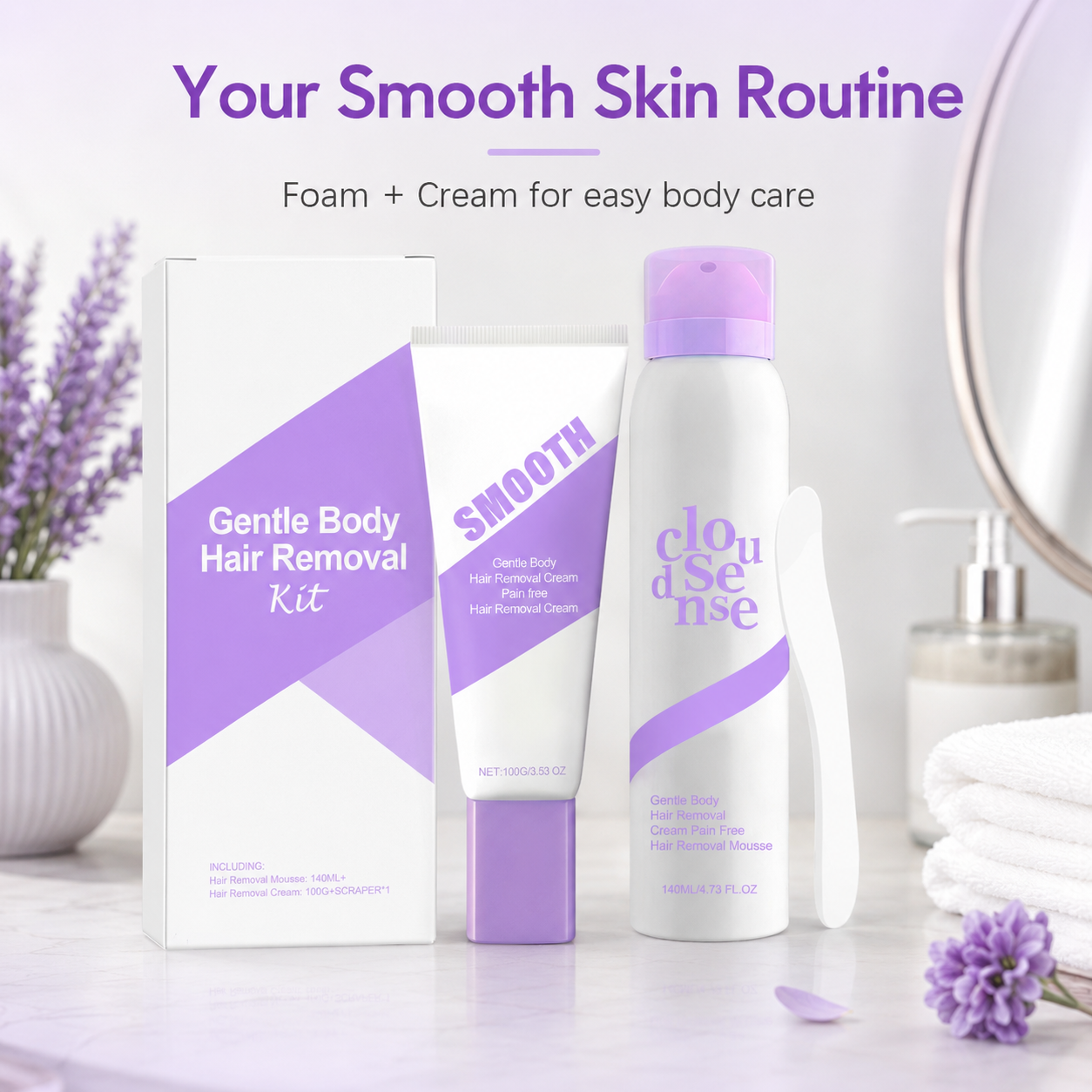 ✨ SmoothTouch  Body Hair Removal Set – Skincare-Infused Mousse & Cream for Soft, Silky Skin 💧