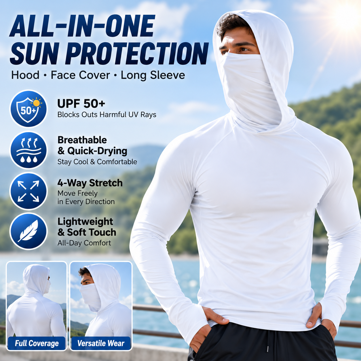🛡️ 3-in-1 Integrated Hooded Sun Shirt with Face Cover 🚴‍♂️