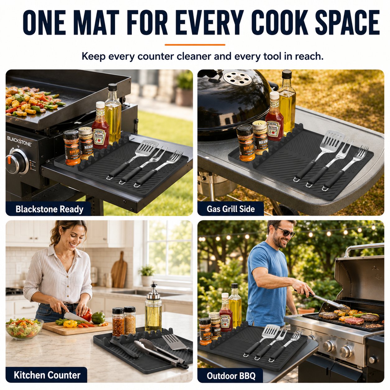 16.5x11" Silicone Mat – Heat Resistant, Dishwasher Safe, Non-Slip for Grill & Counter