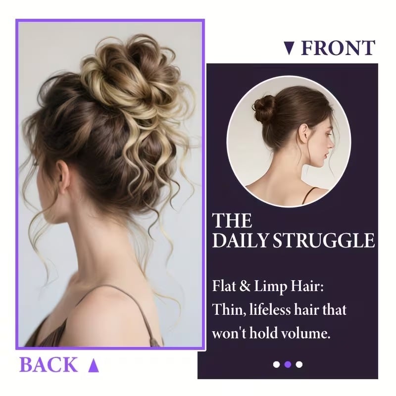 💛 Fluffy Hair Bun Extension – ⚡ Clip-On Instant Volume & Elegance – Soft, Natural & Secure for Daily Wear, Weddings & Parties