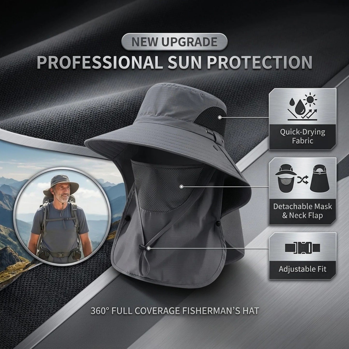 🔥 Closeout Sale – 🧢 Full Coverage Outdoor Sun Hat – Detachable Face Cover, Breathable Mesh, Lightweight for Fishing & Hiking