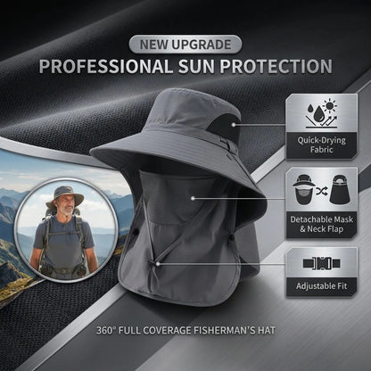 🔥 Closeout Sale – 🧢 Full Coverage Outdoor Sun Hat – Detachable Face Cover, Breathable Mesh, Lightweight for Fishing & Hiking
