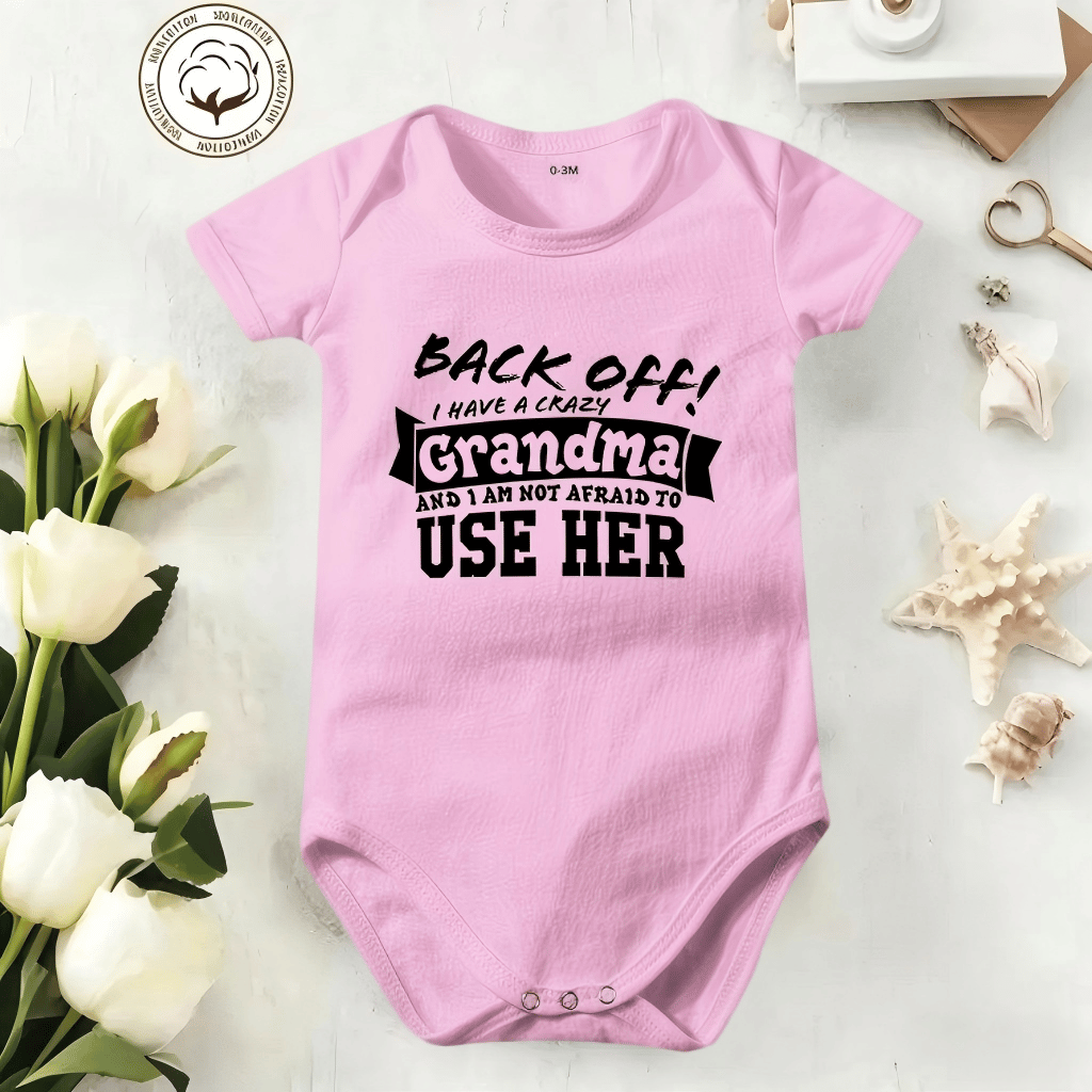 👶 Funny Baby Bodysuit – 👴 "Back Off! Crazy Grandpa" – ☁️ Soft Cotton, Breathable & Irritation-Free