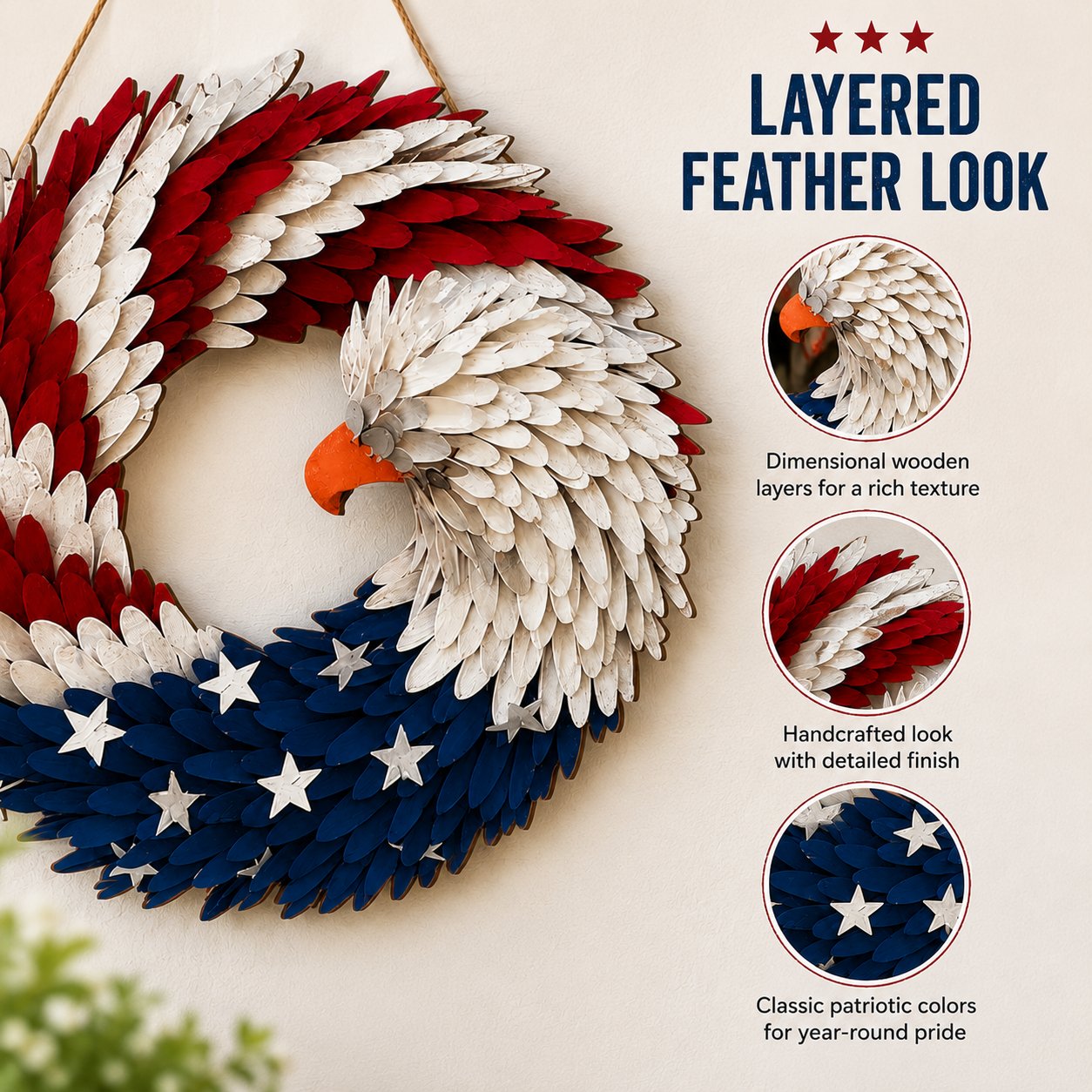 American Eagle Wooden Door Wreath Sign
