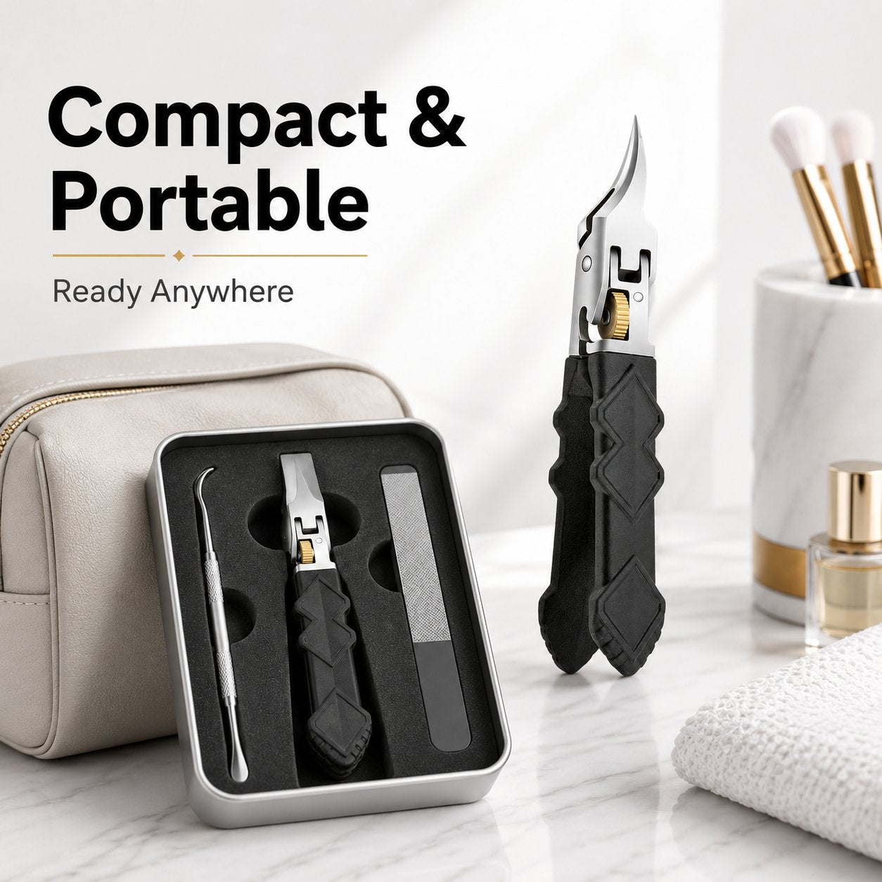 Black Anti-Slip Grip Gear Lock Nail Clipper with Ultra-Sharp Tips for Precise Access to Nail Grooves