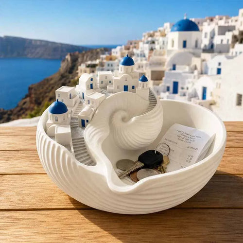 🏝️ Santorini Catchall Bowl – 🌊 3D Miniature Island Design – Home Decor & Jewelry Tray