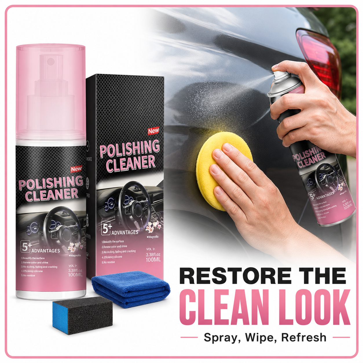 🎉 Buy 2 Get 1 FREE | 🛡️ Non-Greasy Car Plastic & Leather Restorer Spray 🚘