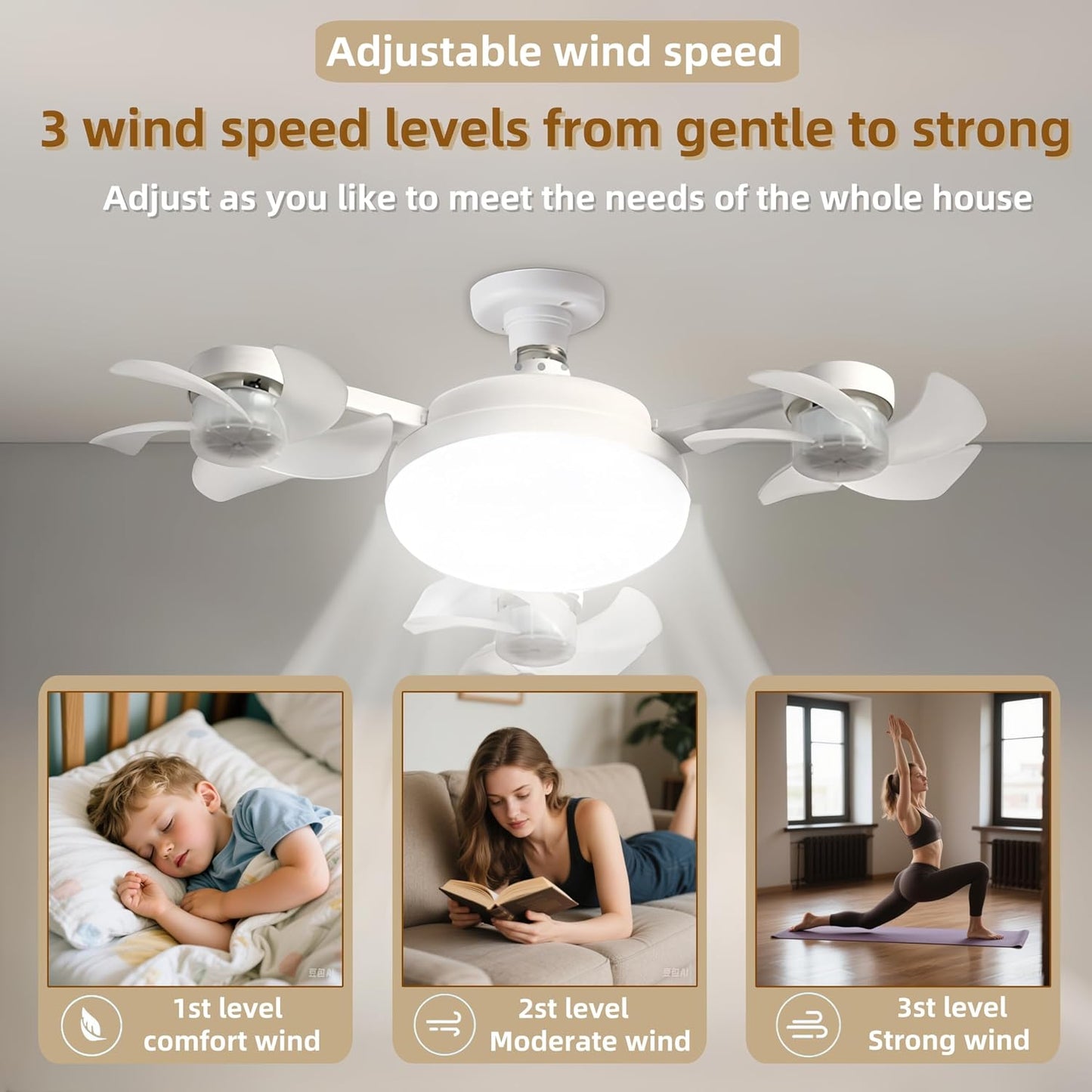 Silent Foldable E27 Fan Light